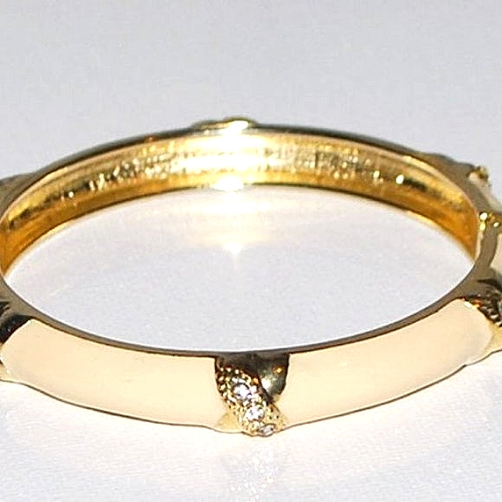 Vintage Enamel Rhinestone Bracelet Gold Hinge Cream Light Pink 1980s